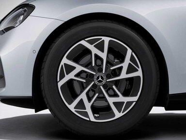 19" Aerodynamik-Leichtmetallräder im 5-Speichen-Design schwarz hochglänzend lackiert und glanzgedreht, 48,3 cm