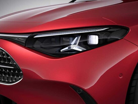 Die MULTIBEAM LED Scheinwerfer des Mercedes-Benz Pattern in Chrom des Mercedes-Benz CLA Shooting Brake 2026