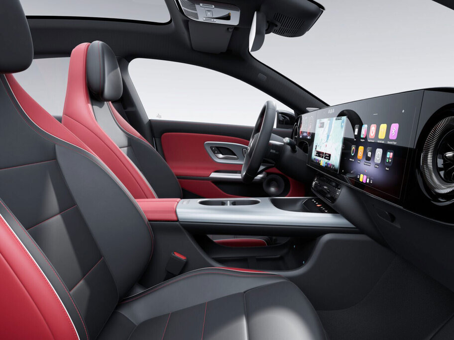 Ledernachbildung ARTICO Nappaoptik zweifarbig schwarz/powerrot im CLA Shooting Brake