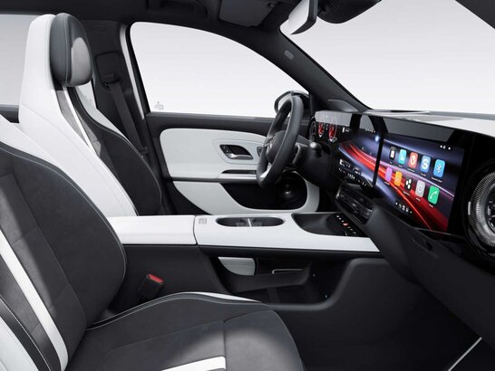 Die Ledernachbildung ARTICO Nappaoptik/Mikrofaser MICROCUT zweifarbig schwarz/clean white pearl im Mercedes-Benz GLB 2026